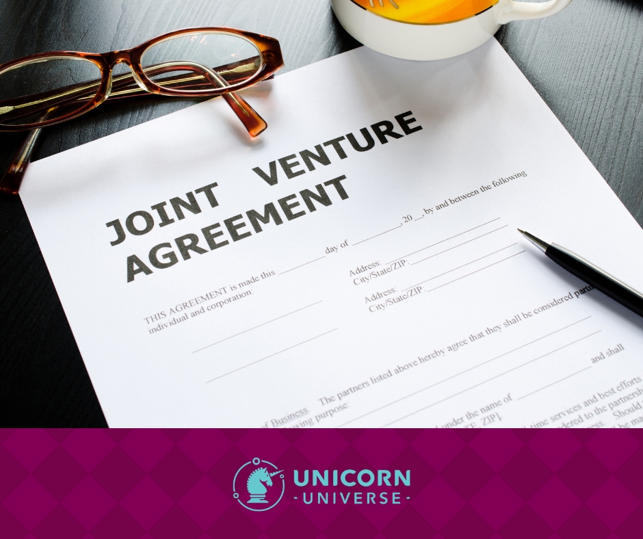A conceptual image representing a joint venture partnership agreement between two businesses